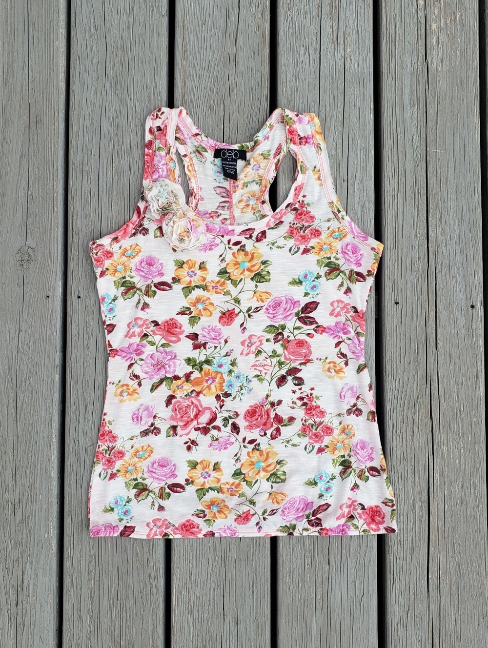 Deb Y2k Floral Embellishment Tank Blouse Size X-Small